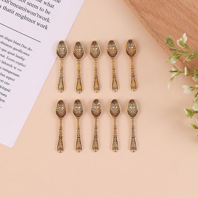 

10 шт./набор винтажных мини-столовых приборов, ложек, миниатюрных кукольных домиков, столовых приборов, детской игрушки, декора кукольного домика золотой