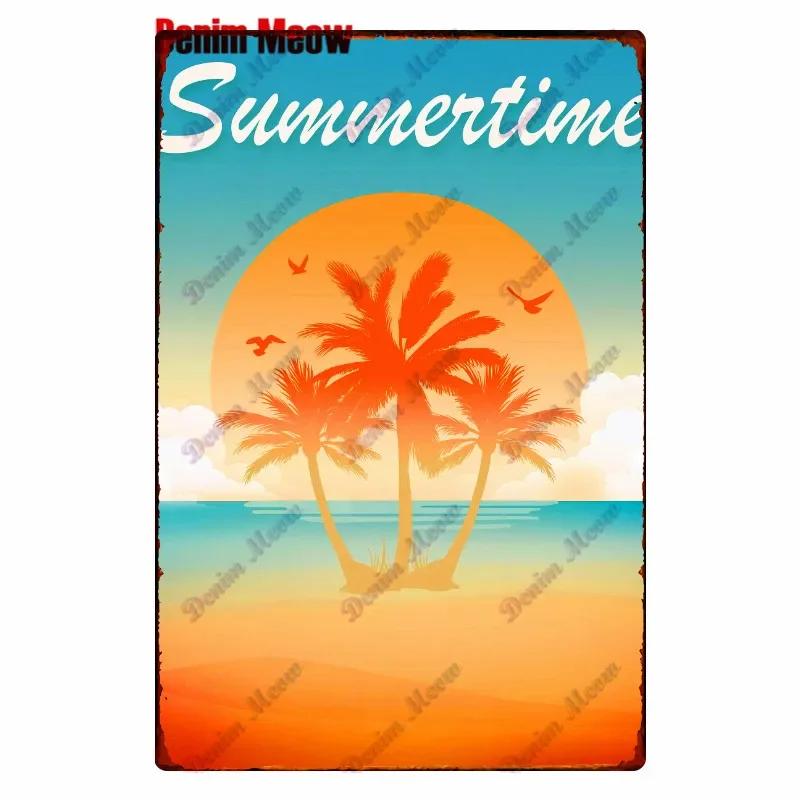 Beach Metal Tin Sign, Vintage Summer Beach Plates, Relax Wall Sign, Pool Tiki Bar Pub Seaside Ocean, Happy Place, Decor WY161