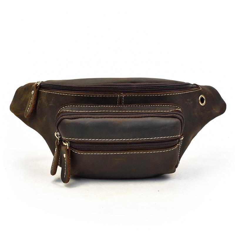 Retro Style Men's Leather Waist Bag Crazy Horse Leather Men Male Waist Pack Belt Pouch Hot Selling Male Bags Vintage Retro