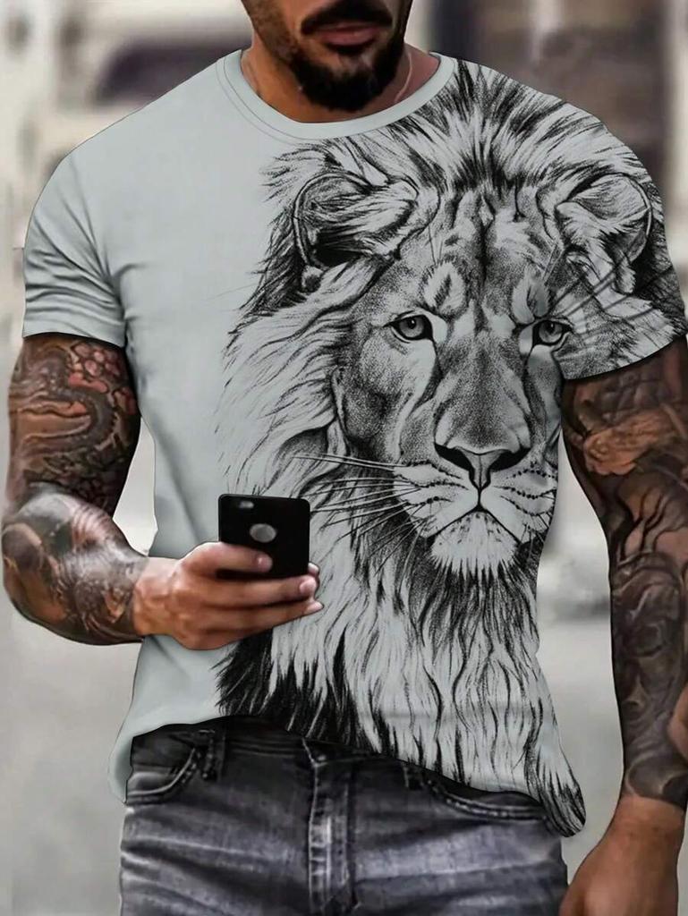 Tiger Men's T-shirt Short-sleeved Summer Outdoor Casual Tops Animal Print Pattern Large Size Loose Men's Fashion Clothing