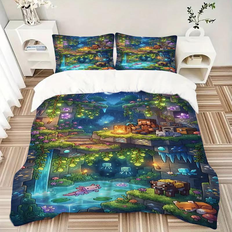 Night Forest Pool Print 3Pcs Bedding Set,Duvet Cover with 2 Bedro,Pillowcase Home Birthday Gift
