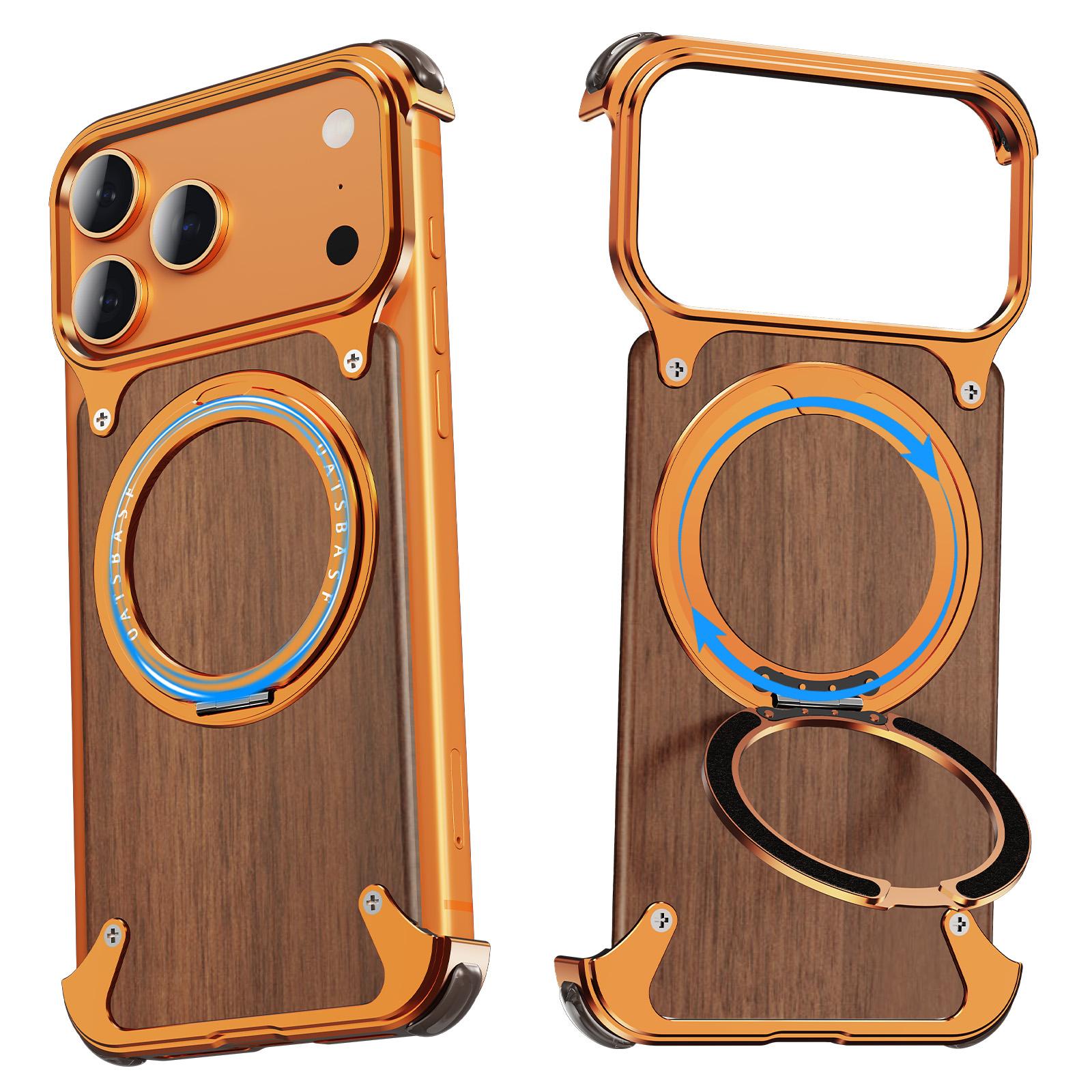 

Eary Wood Case for iPhone 17 Pro Max With 360°Rotation Stand Shockproof Protective Unique Wooden Design Frameless 17 Pro Cover Solid Wood&iPhone17 Pro оранжевый