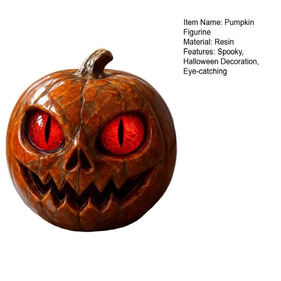 Handmade Red-Eyed Pumpkin Figurine Handcrafted Marble-Look Resin Pumpkin Statue with Amber Eyes for Halloween Tabletop Shelf Decor