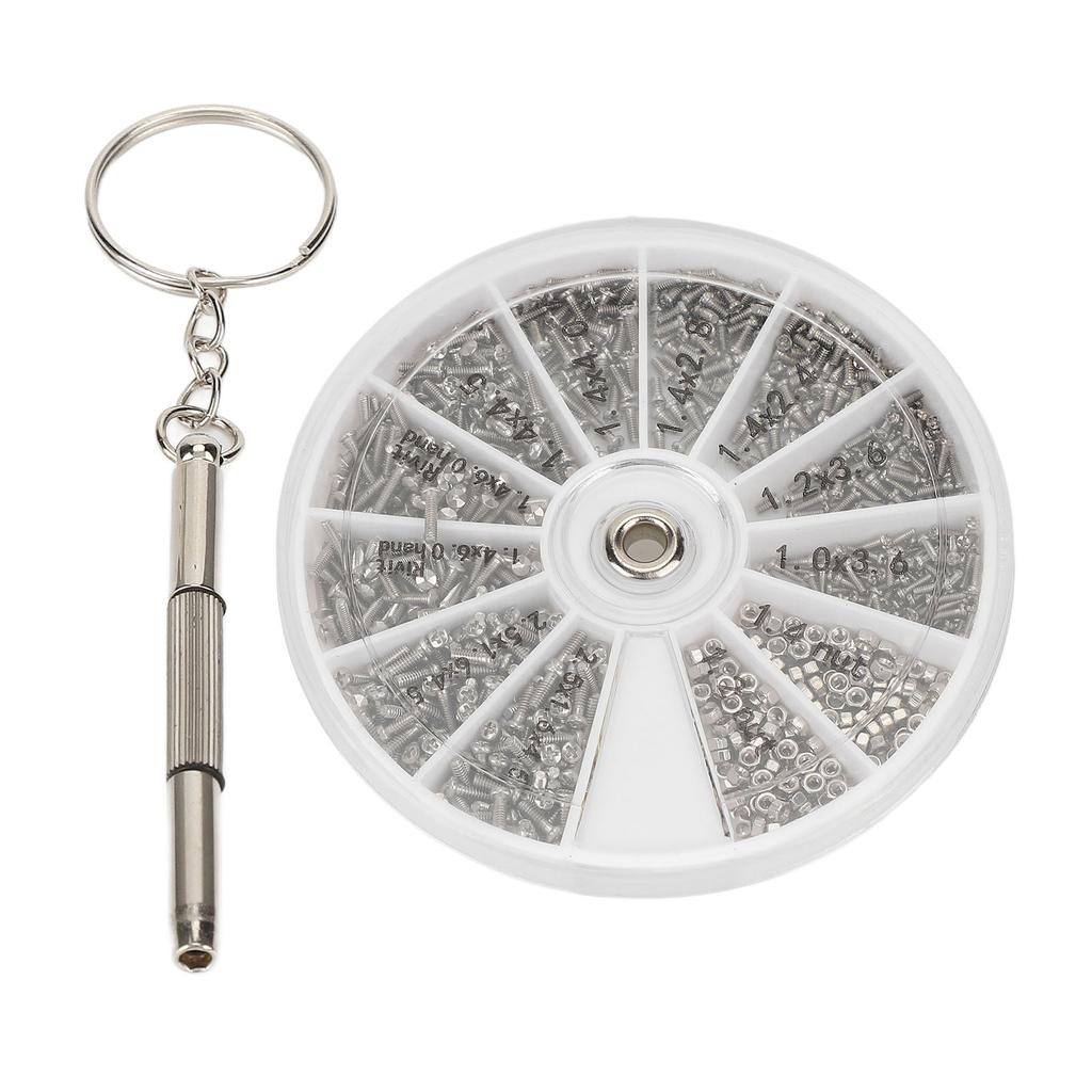 Schraubenmuttern Sortimentskasten 600 Stück Uhr Brille Kleine Schraubenmuttern Reparaturset mit Schraubendreher M1M1.2