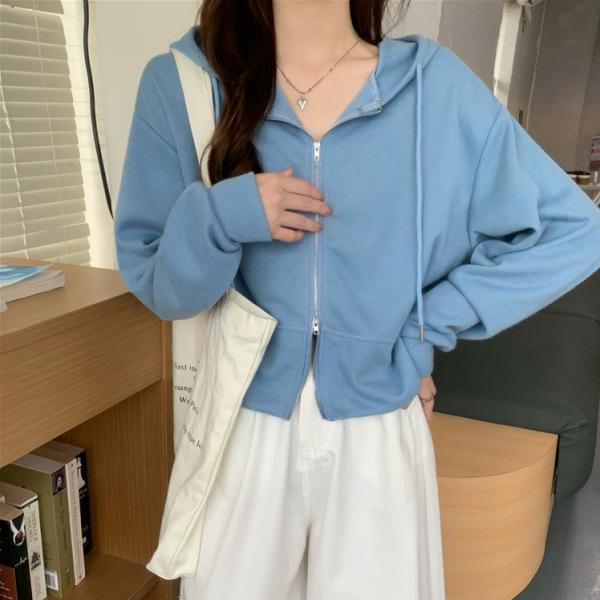 Spring/Fall 2026 Women's Petite High-Waist Cropped Hoodie, Long Sleeve Korean Style Trendy Top