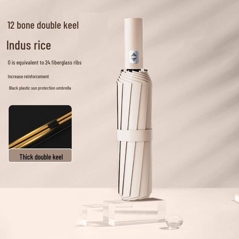 Premium Automatic Anti-UV Folding Umbrella with Dual-Use Sun and Rain Protection and Customizable Logo.