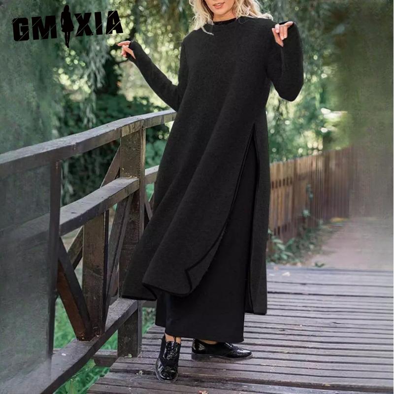 

GMXIA Женская Мода Весна Осень Однотонный Принт Короткий Рукав Длинный Рукав Высокая Талия Повседневные Платья XXXXXL чёрный