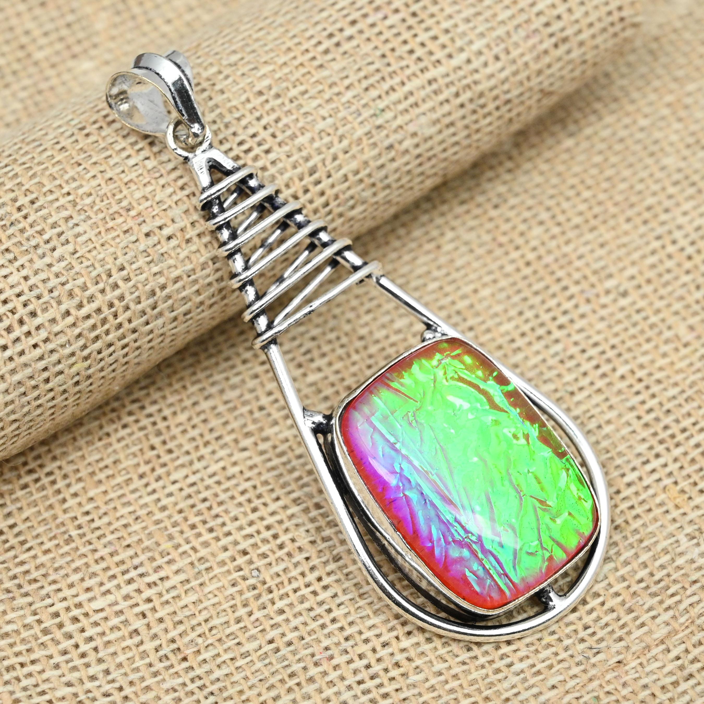 

Подвеска из стерлингового серебра 925 пробы с красным австралийским тройным опалом и драгоценным камнем ручной работы 2.75 Inches красный