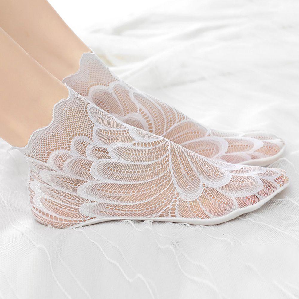 New Anti Skid Liner Invisible Ankle Socks Lace Peacock Low Cut Cotton Hosiery