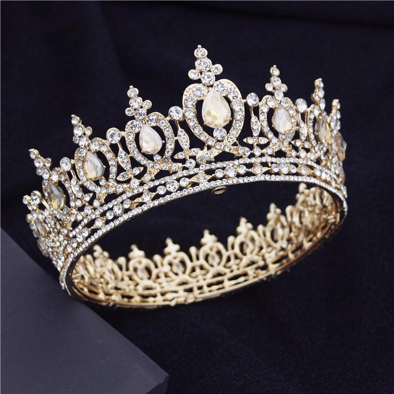 Water Drop Circle Royal Queen King Crowns Bride Diadem Headdress Banquet Tiaras Prom Pageant Party Wedding Crown Hair Jewelry