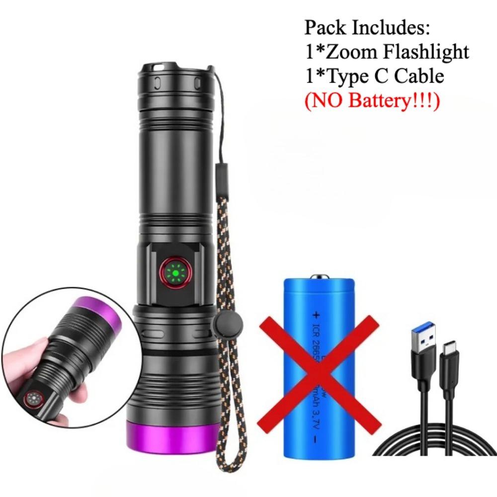 365nm UV Flashlight USB Rechargeable Aluminum Alloy Black Mirror Purple Light Curing Cat Tinea Pet Urine Stain Leakage Detection