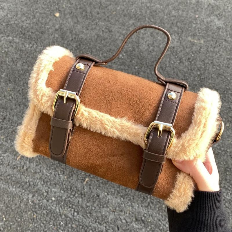 Autumn And Winter Lamb Wool Small Square Bag Large Capacity Portable Cambridge Pillow Bag Shoulder Messenger Bag Lamb Wool Small Square Bag