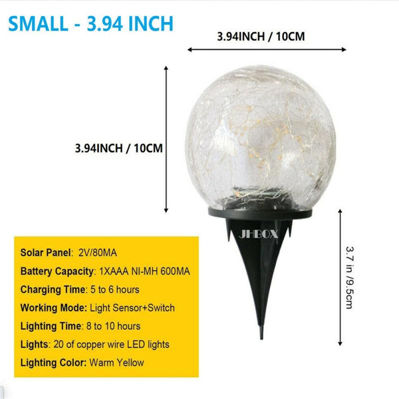 Outdoor Ball Led Lights Lawn Garden Solar Power Crackle Glass Waterproof Lamp Night Lights