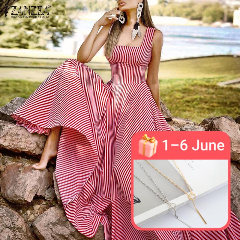 ZANZEA Mujer Moda Cuello Cuadrado Vestido Sin Mangas Verano Bohemian Beach  Vestido Largo Talla Grande Vestido de Sol comprar a buen precio — entrega  gratuita, reseñas reales con fotos — Joom