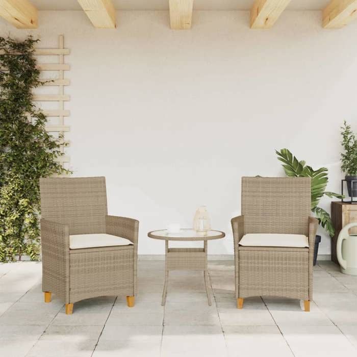 VidaXL Set of 2 Garden Chairs with Cushions, Seats with Armrests, Patio Terrace Armchairs, Modern, Beige Resin 368719