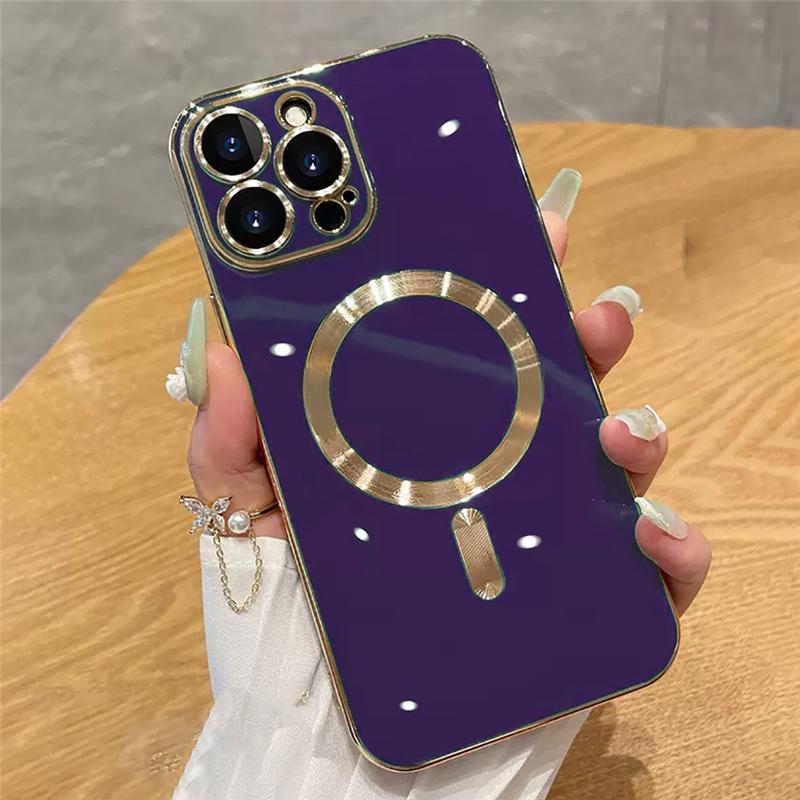 Für Magsafe Magnetic Square Plating Bumper Case für iPhone 11 12 13 14 Pro Max Luxus Silikonlinsen-Schutzhülle 14 Pro Max