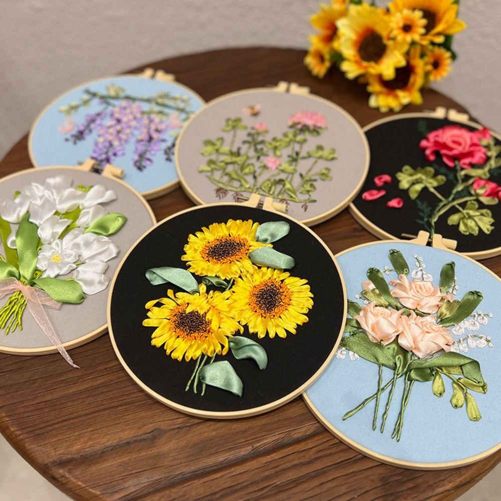 Floral Patterns Flower Ribbon Embroidery Kit Colorful Embroidery Set Cross Stitch Set Beginner