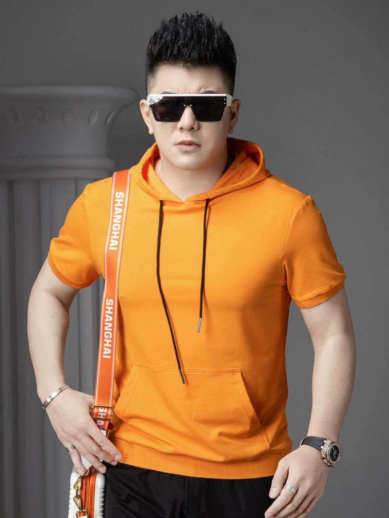 Europäischer Stil Einfarbiges Kapuzen-Kurzarm-T-Shirt für Herren, Sommer Trendiges Schlank geschnittenes Halbarm-Kapuzensweatshirt, Sportlich Lässig Hoodie