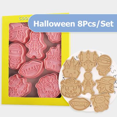8 pezzi/set stampo per biscotti di Halloween 3D scheletro mummia castello modello per uso alimentare PP pasticceria dolce stampi per biscotti cucina di casa torta strumento di cottura della muffa