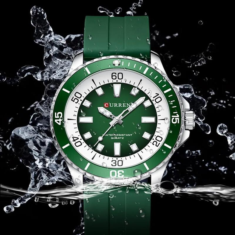 CURREN Men's Fashion Quartz Watch Outdoor Large Dial Luminous Waterproof Silicone Strap Sport Wristwatch