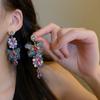 Silver Needle Retro Crystal Butterfly Flower Earrings European Asymmetrical Elegant High‑End Jewelry