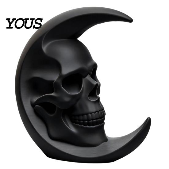 DIY Blank Skull Sculptures 3D Printed Moon Figurine, Gothic Crescent and Unique Ornaments Sculpture, Vintage Desktop Statue for Halloween Desk