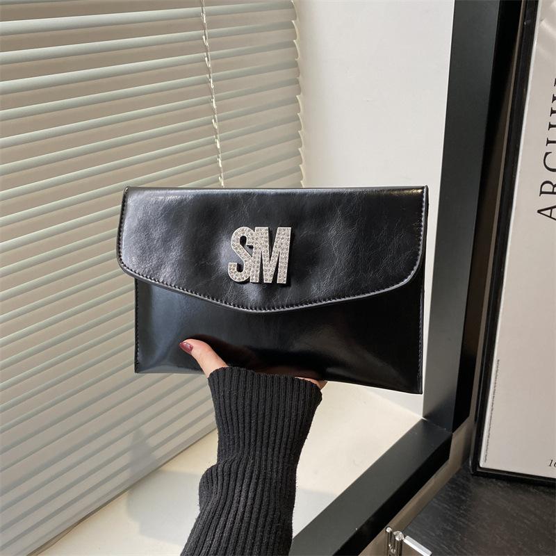 

New solid color simple atmosphere small square bag large capacity leisure clutch bag business commuter briefcase чорний