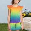 Summer Girls Cute Suit Flying Sleeves T-shirt Top + Ruffled Shorts Daily Outdoor Wear Cute Casual Fashion 2-Piece Set