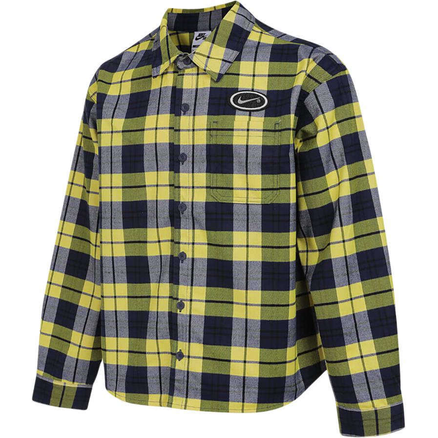 Nike Sportswear Men s Plaid Woven Long Sleeve Polo Shirt Navy HV0257-410 M