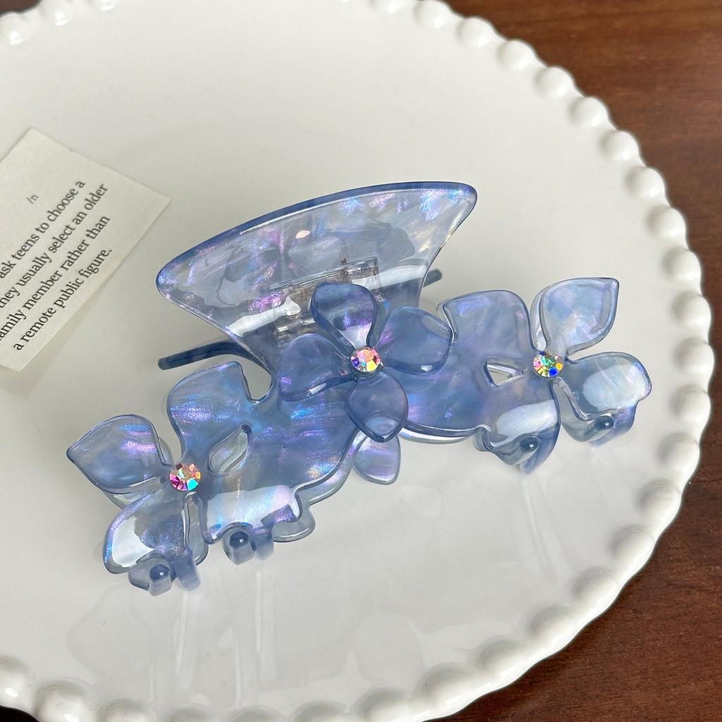 

Изысканная цветочная заколка-краб для волос со стразами, разных цветов для женщин, стильная Light Blue10.9cm