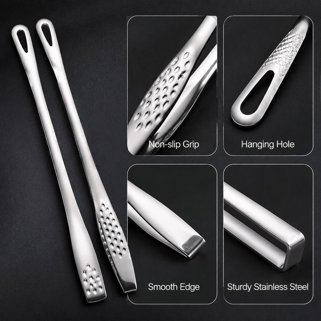 28cm Stainless Steel Kitchen Tongs with Textured Grip and Hanging Hole for BBQ, Cooking and Serving