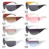 Trendy Futuristic Hip Hop One Piece Y2K Sunglasses Sun Glasses Rimless Wrap-Around