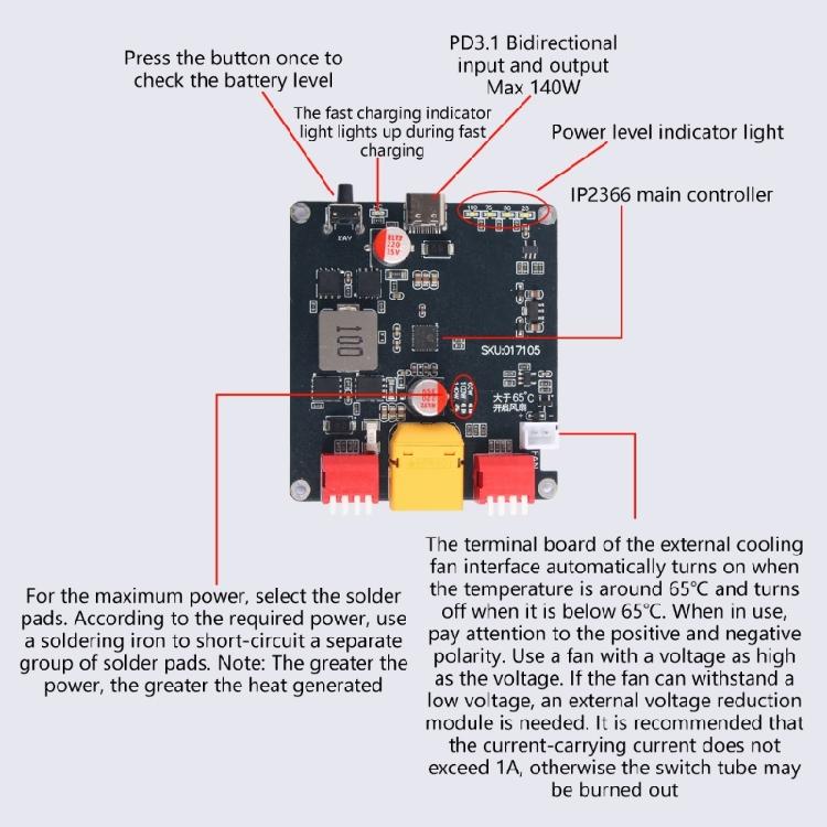 140W Bidirectional Fast Charging Module Replacement 2S 4S 5S 6S Battery Charging Board IP2366 Charging Module