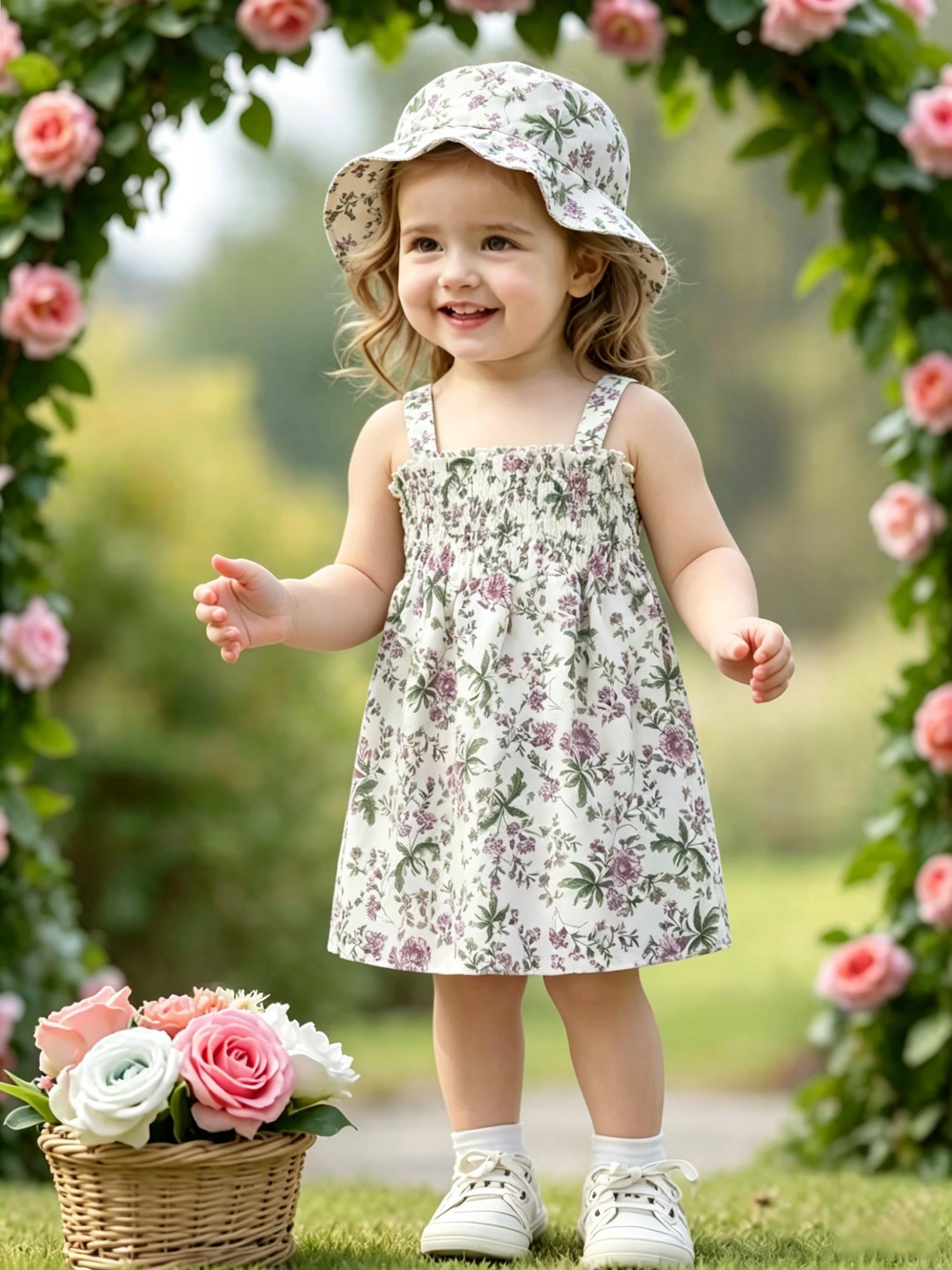 Summer Toddler Girls Floral Spaghetti Strap Dress, Loose Country Vacation Princess Dress 1-2Y разноцветные