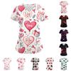 Women's Button V Neck Fashion Casual ChristmasValentine's Day Print Tops Dry-nurse Top,Scrubs Tops For Women,2 Pockets