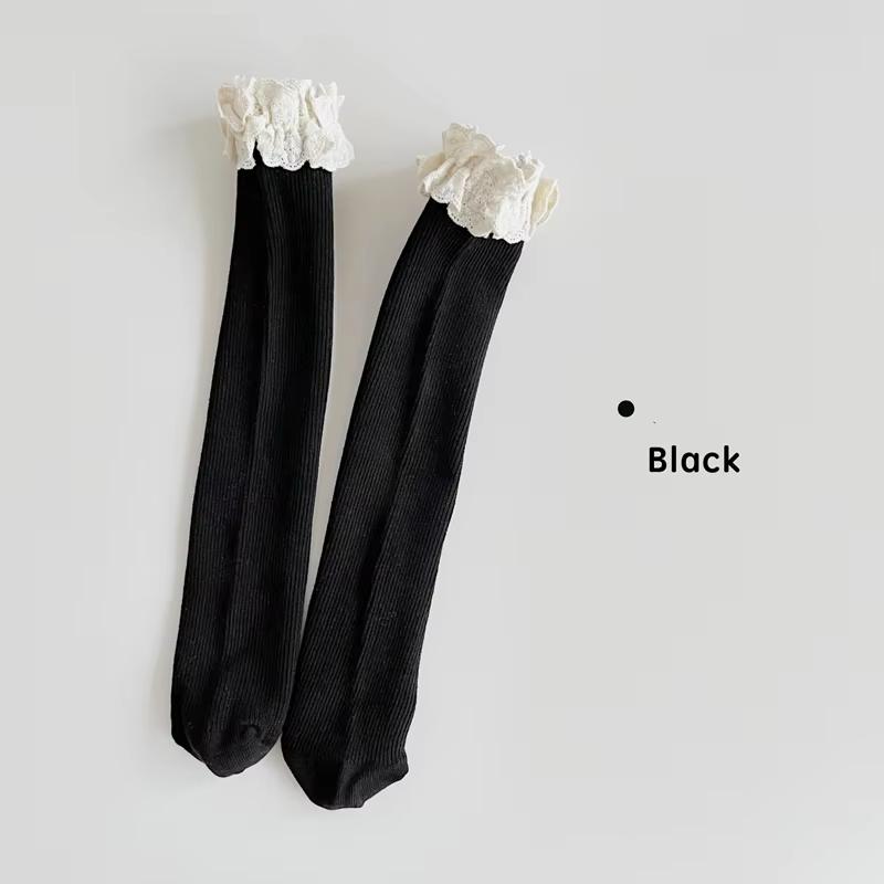1 Pair Girls Princess Knee High Socks With Lace Ruffle Cute Long Tube Calf Socks For Baby Kids Stacked Leg Warmers