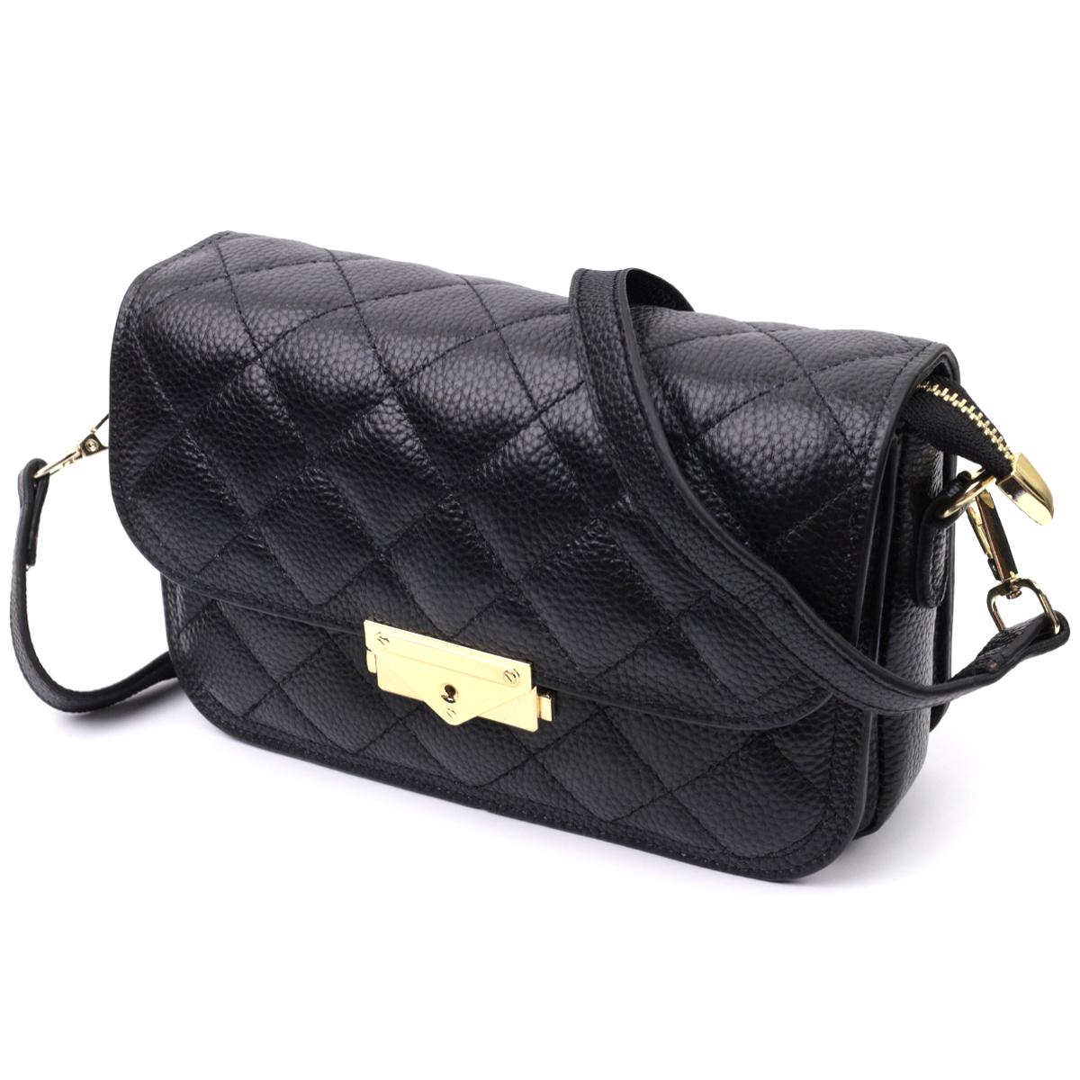 

Модна жіноча сумка з оригінальною клямкою з натуральної шкіри Vintage 22671 Чорна чорний