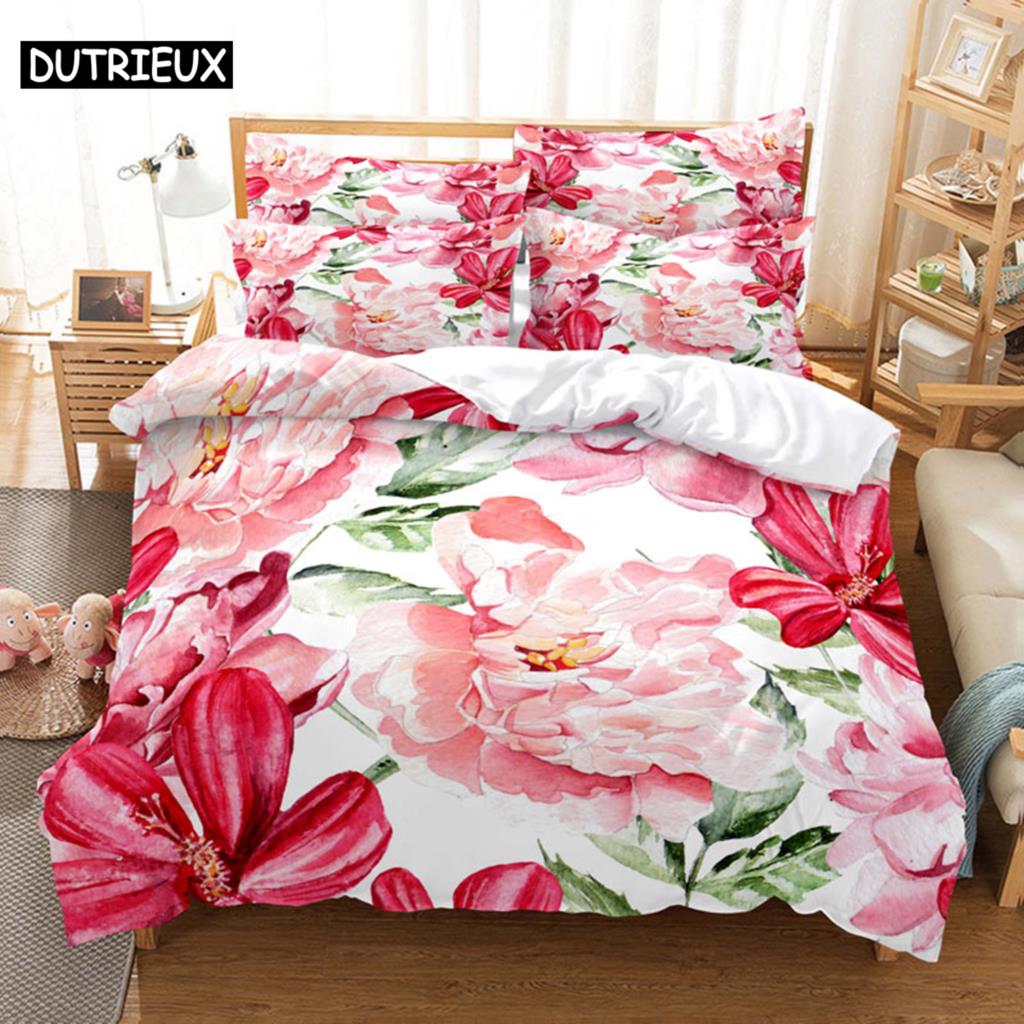 Comforter Pink Rose Bedding Set Linens Quilt Comforter 3D Pillow Case Double Full King Queen Twin Single 3Pcs 2Pcs Home Texile