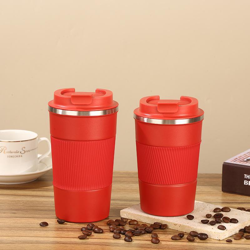 

Двухслойный вакуумный термос для кофе из нержавеющей стали 304 с силиконовым чехлом - портативная бизнес-чашка для автомобиля 380ml красный