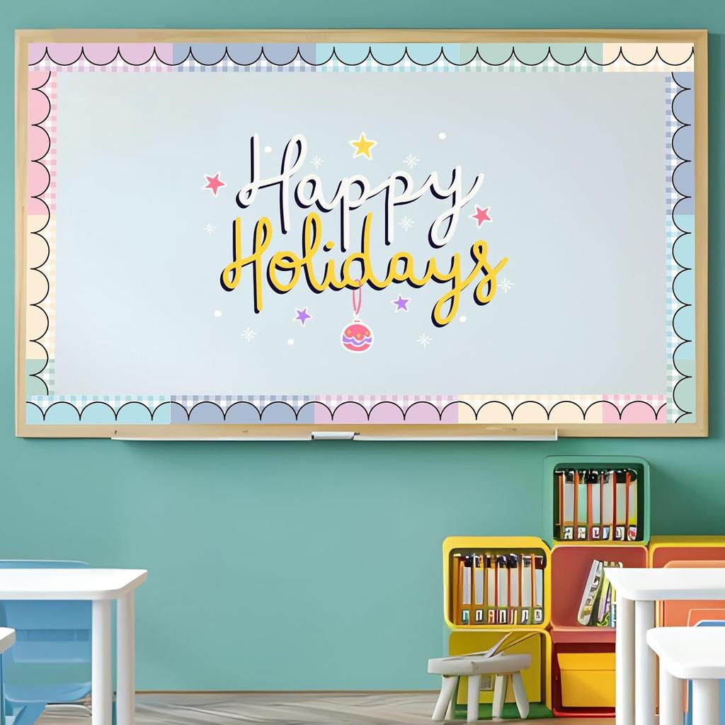 70.9Ft Back to School Pastel Plaid Bulletin Board Borders Colorful Gingham Self-Adhesive Border Trim Sticker Decals for Home Classroom One Silly