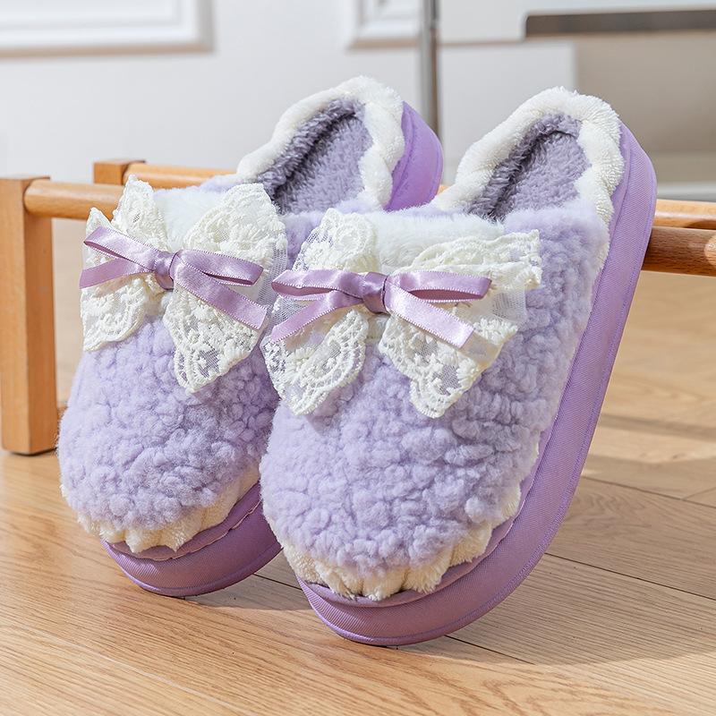 Cotton slippers home autumn and winter bow cotton shoes indoor soft sole non-slip warm shoes plush thick sole cotton mop