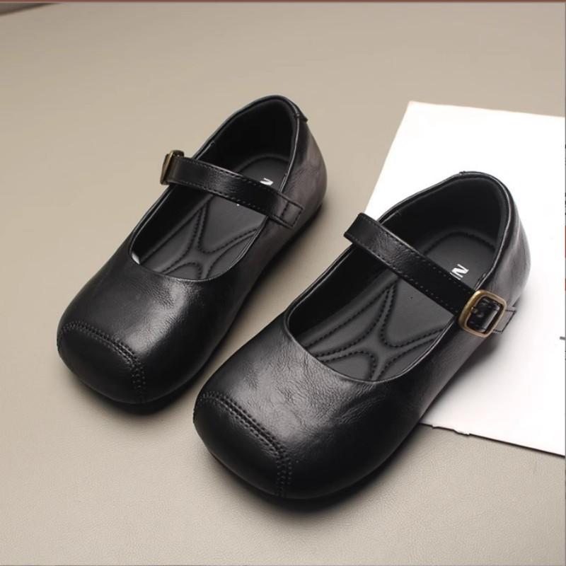 Spring Autumn New Children's Leather Shoes Girls' Baby Princess Soft Soled Girls' Black Western Style Bean Shoes 23-33