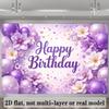 2D plane purple flower birthday background fabric with the central purple "Happy Birthday" artistic characterszyc