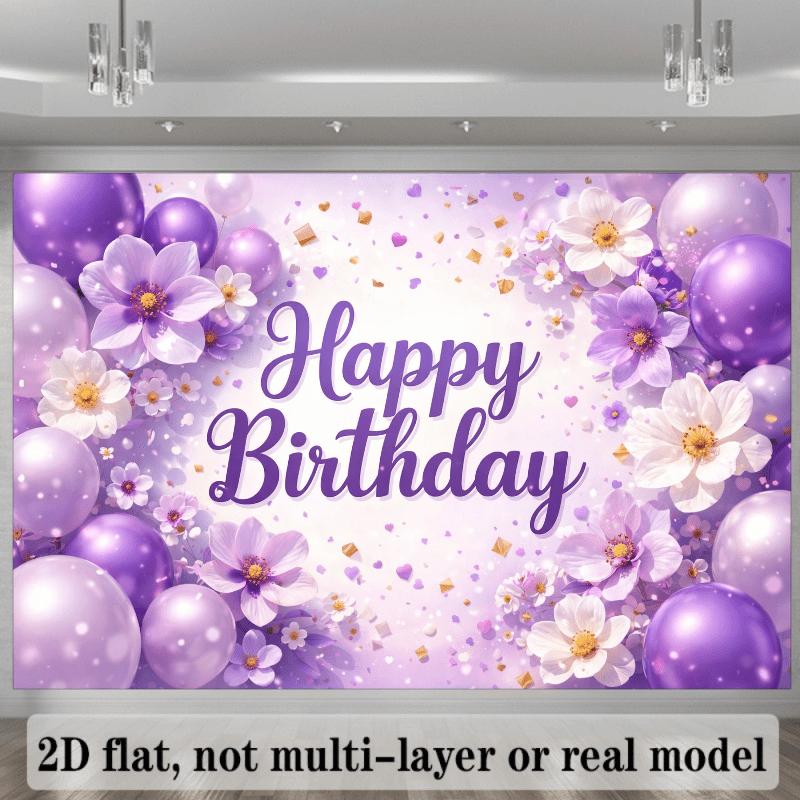 2D plane purple flower birthday background fabric with the central purple "Happy Birthday" artistic characterszyc