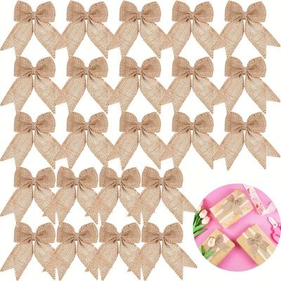 10pcs, Handmade Burlap Bows -Natural Decorative Accessories for Christmas Tree, Holiday Party Supplies, DIY Craft Embellishments