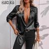 Blusas y camisas con cuello POLO de manga larga con estampado de Color sólido informal a la moda para mujer