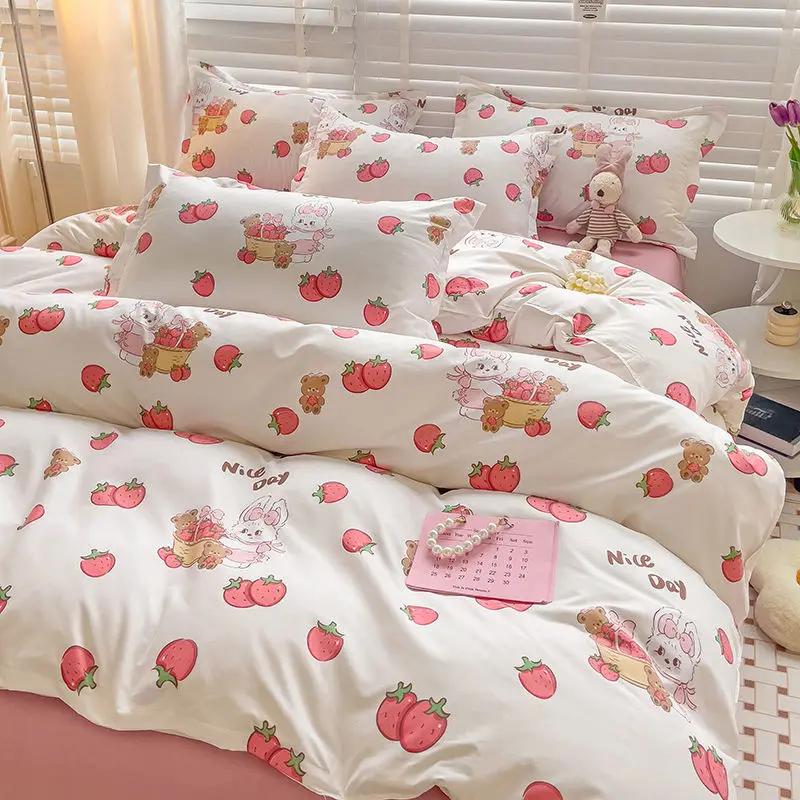 Girls Boys New Bed Linen Lucky Dog Bedding Set Cute Cartoon No Filler Twin Full Size Duvet Cover Flat Sheet Pillowcase Fashion