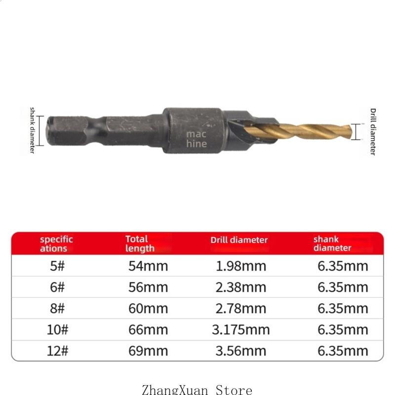 3XUF Multi Purpose 5 Piece Drill Bit Shank Design for Smooth Boring and Clean Edges Chamfering In Carpentry Work