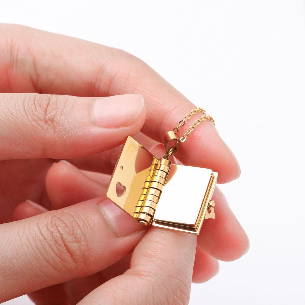 18k Gold Heart-Shaped Book Pendant Necklace - Personalized Non-Fading Couple's Sweater Chain