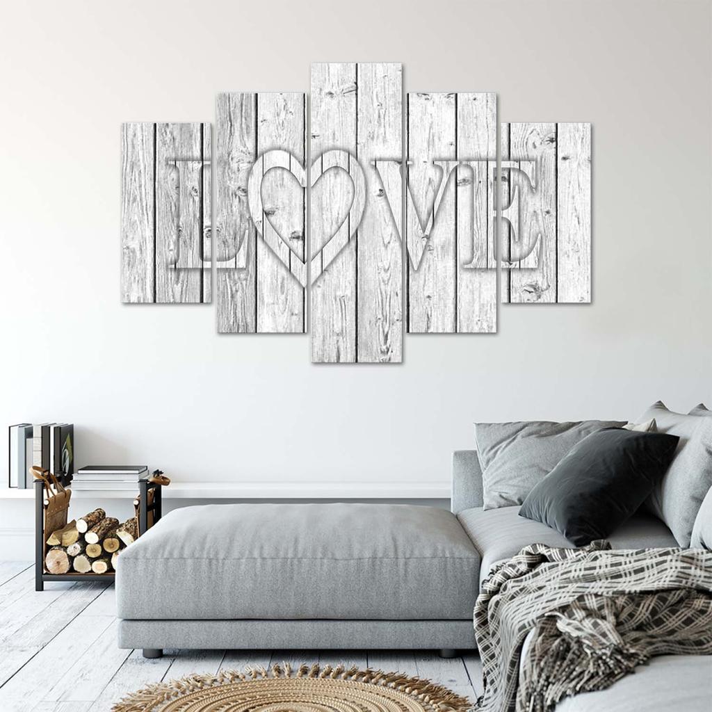 Five Piece Picture Canvas Print Love Lettering Boards Grey